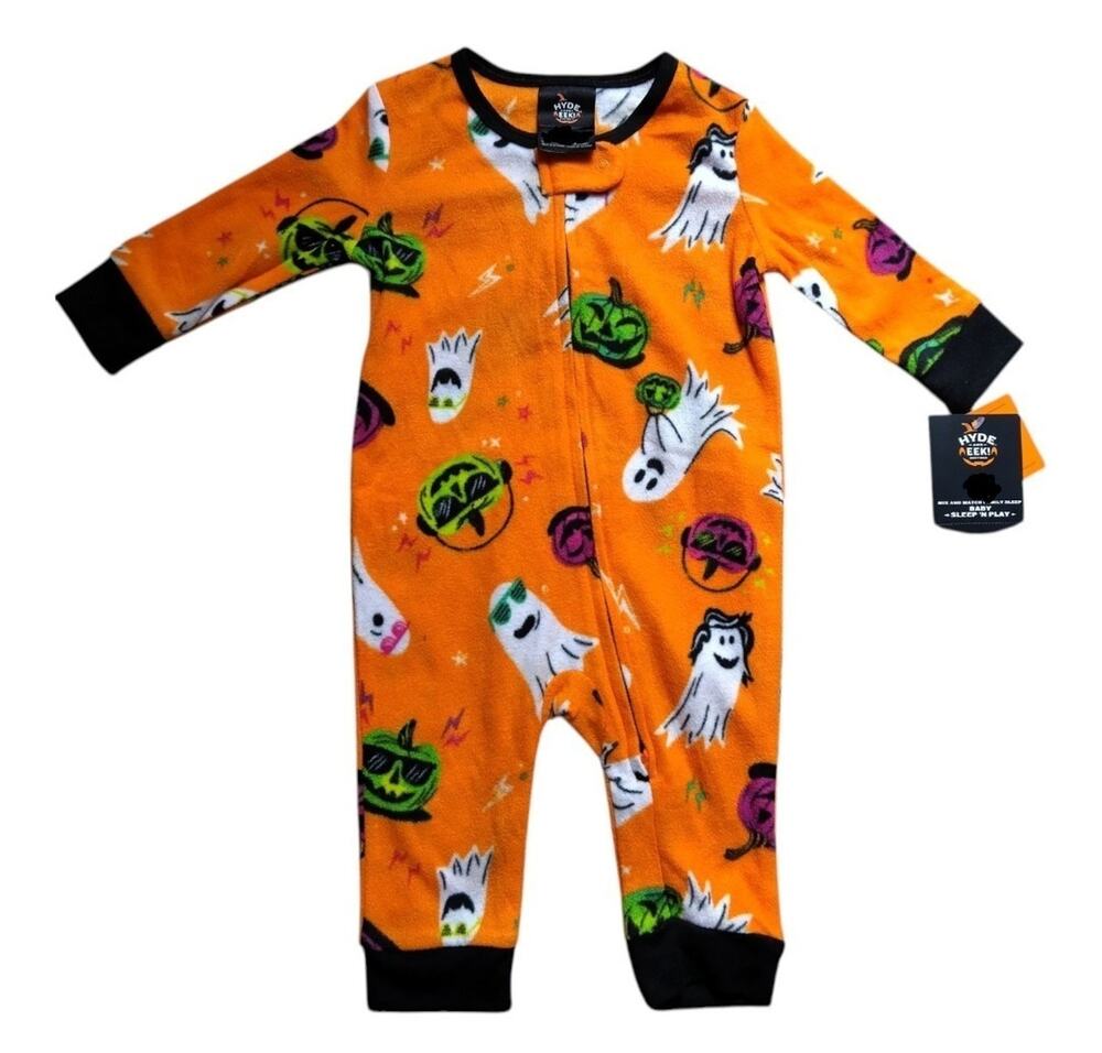 Hyde & EEK! Baby Halloween Fleece Pajamas Ghost Pumpkin Orange Sleeper 6-9MO